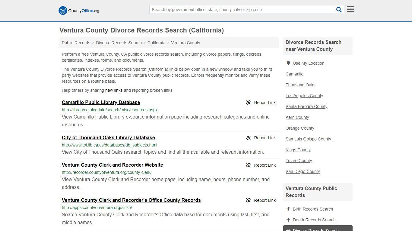 Ventura County Divorce Records Search (California) - County Office