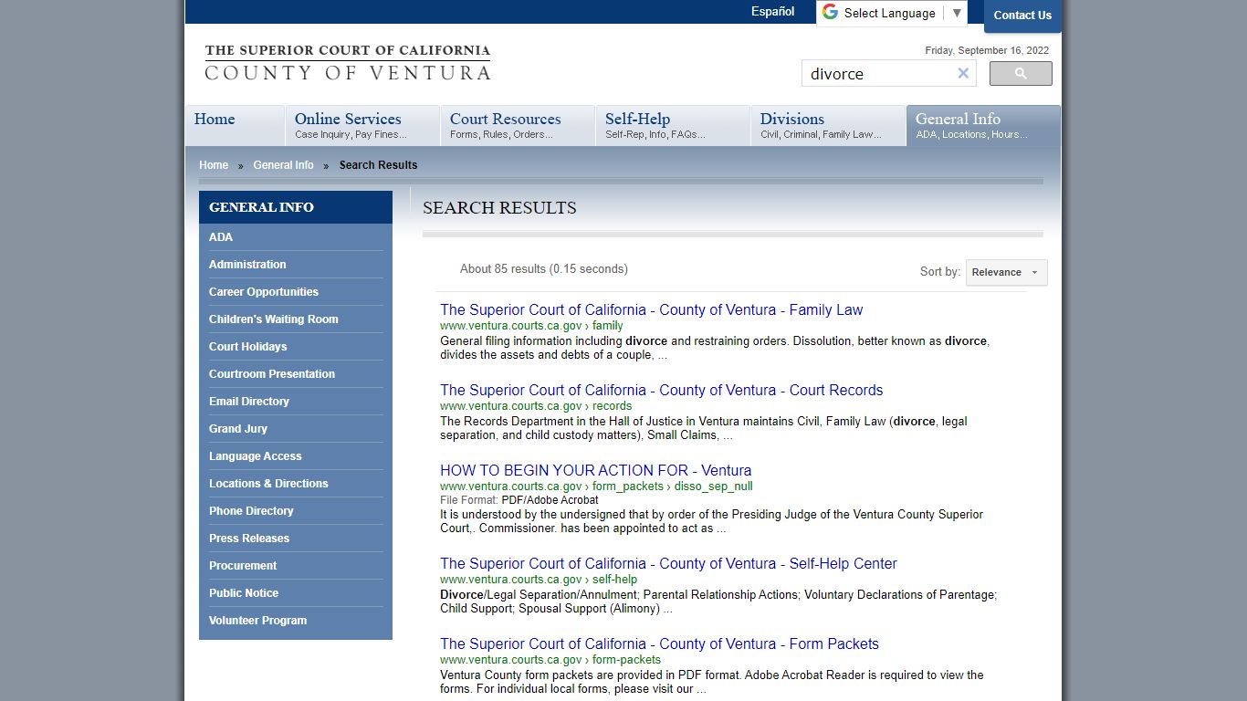 The Superior Court of California - County of Ventura - Search Results